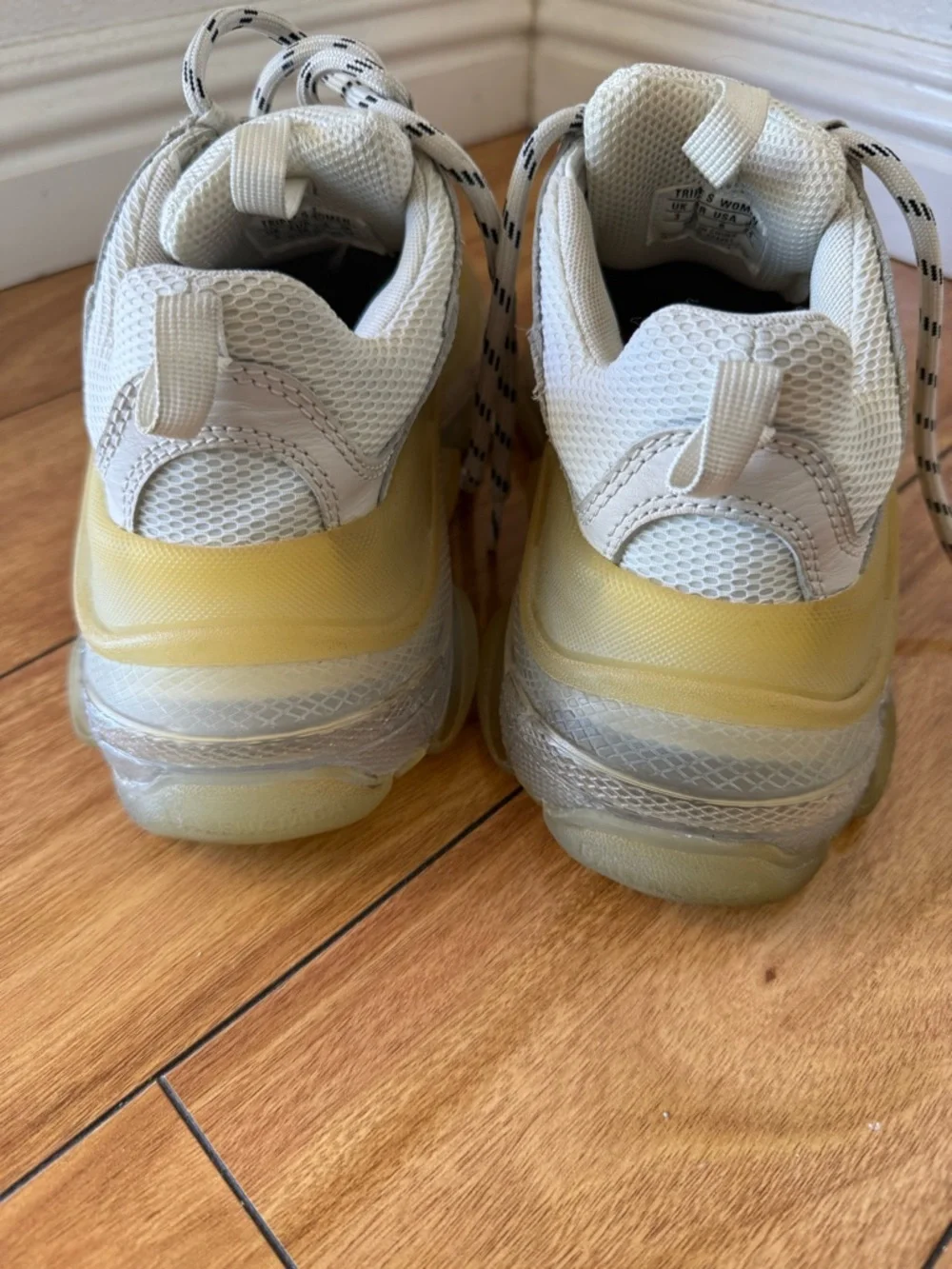 Balenciaga White Cream Triple S Mesh Leather Sneakers - Picture 3 of 10